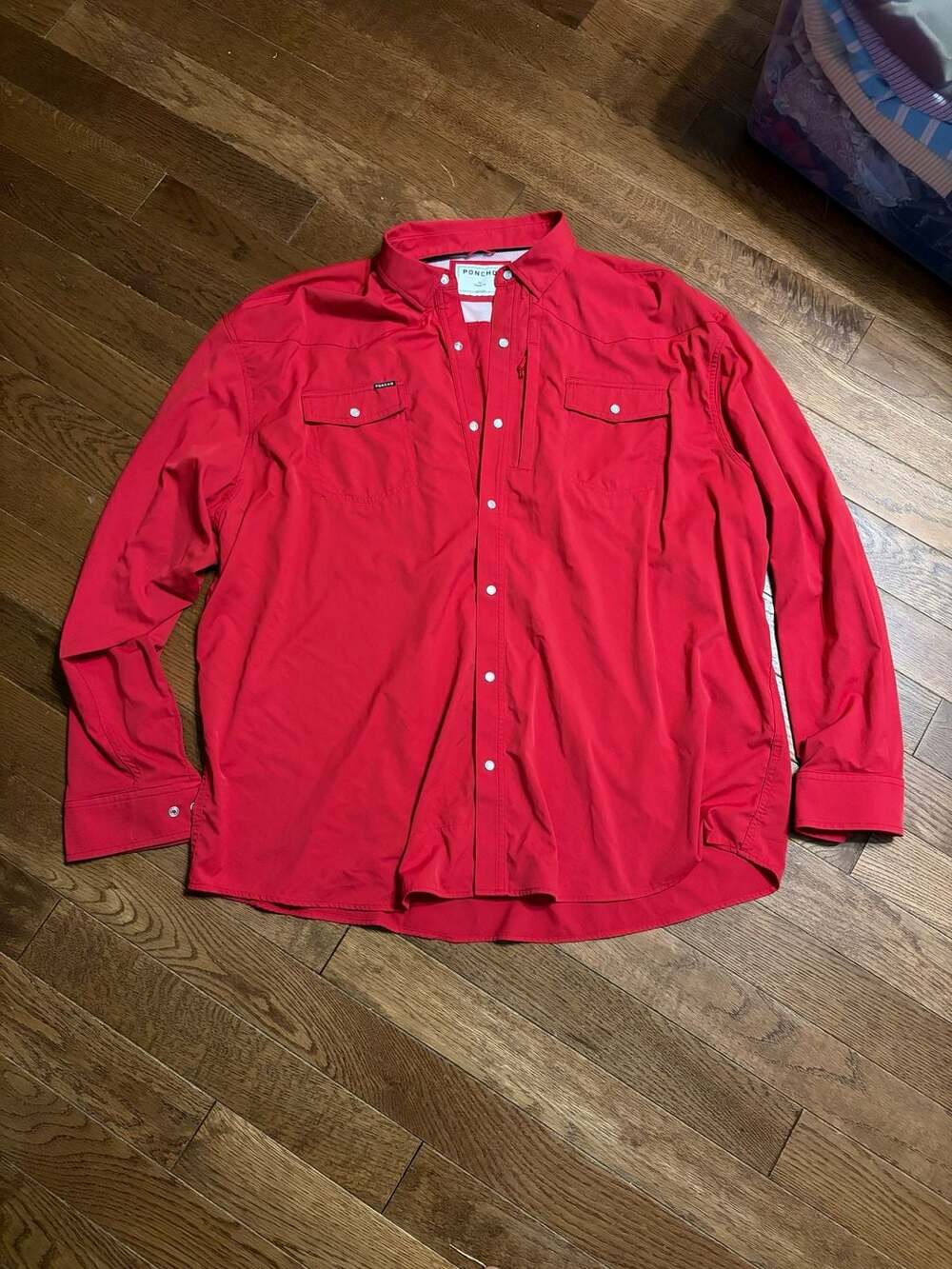 Poncho Performance Western Shirt Size 3XL Red Pearl Snap Long Sleeve